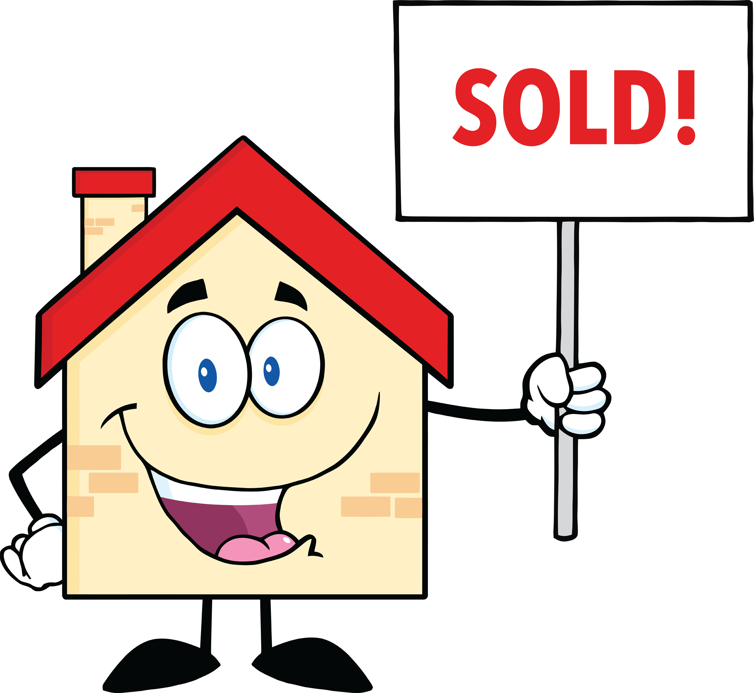 Comic looking house holding a sold sign up